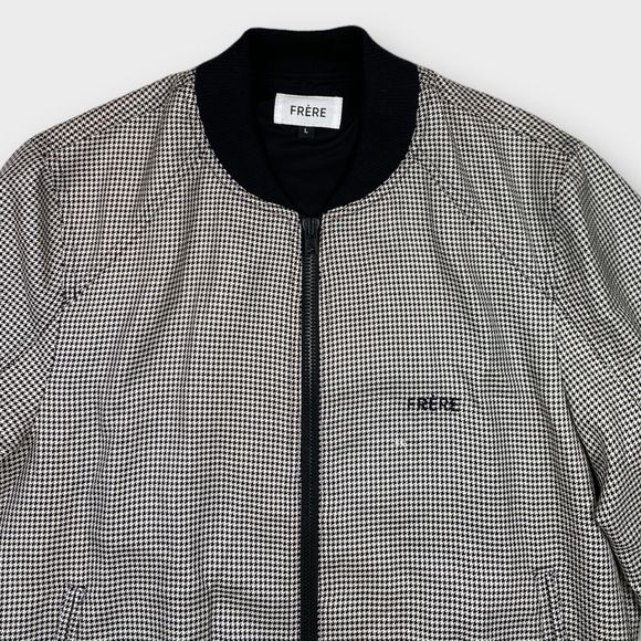 $3795 FRÈRE Men's L Houndstooth New York Designer Full Zip Bomber Jacket Frere - Picture 2 of 11